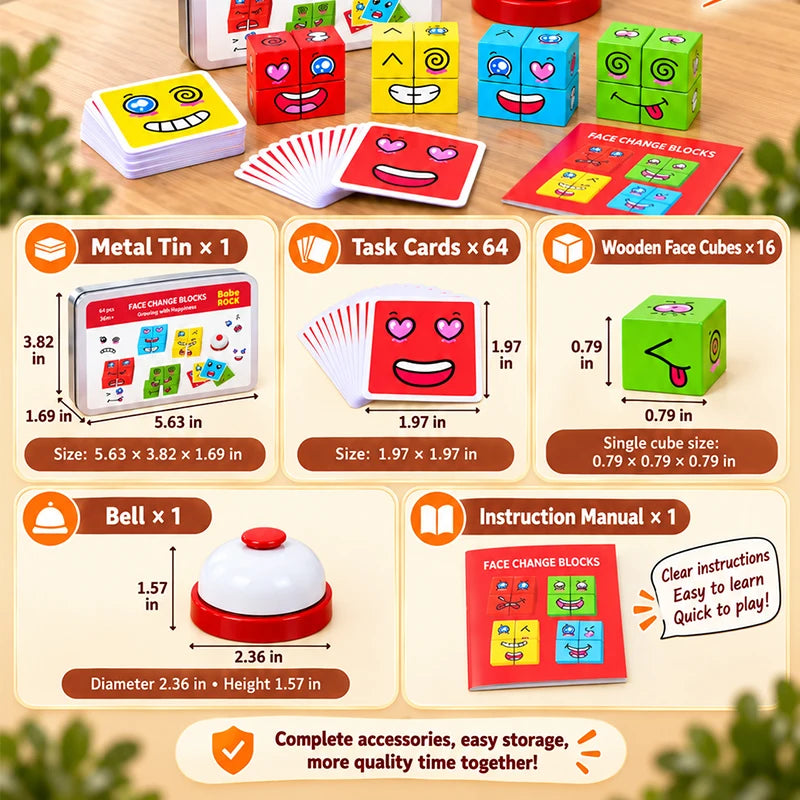 Wooden Facial Expression Matching Cube Puzzle