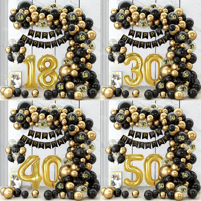 Black Gold Birthday Table Runner 30 50 Birthday Tablecloth Balloon Party Decoration For Home Backdrop Wedding Adult Anniversary