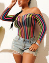 Fashion Dress Girl Bodycon Nylon Plus Size Rainbow Bodystocking Colorful Pattern Beach Wear Dress Underwear Dress