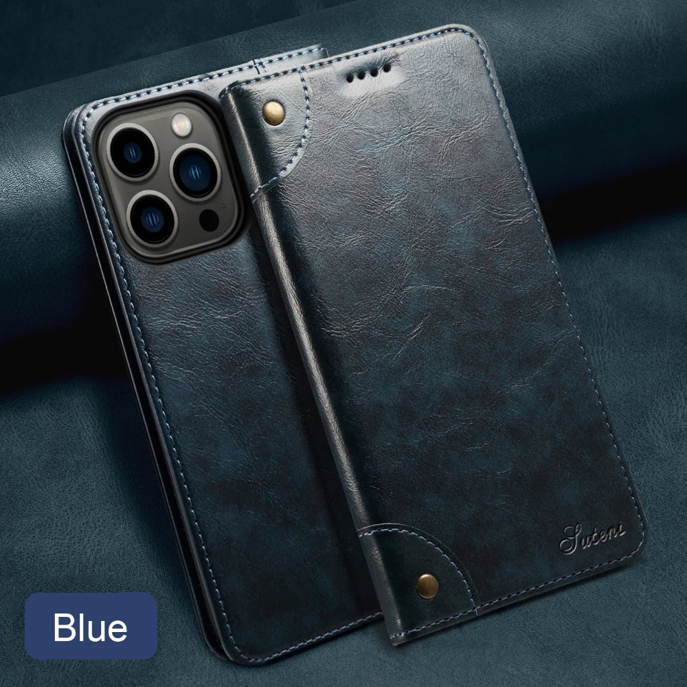 Flip Leather Wallet Phone Case for iPhone 16 15 Pro Max 16E 14 Plus with  Card Slot Holder Cover