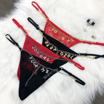 Customized Crystal Letters Name Thong Waist Chain Women Personalized Lace Underwear Bikini G-String Jewelry Gift Briefs