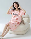 Women’s Cotton Nightgown – Korean Style Cute Print, Summer Short Sleeve Sleepwear Dress