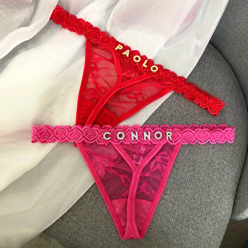 Custom Thong Name Crystal Letter Women Underwear Customized personalised G-String Panties tanga