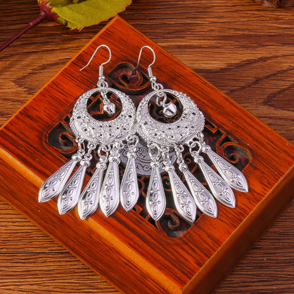 Retro Bright Silver Color Leaf Butterfly Peacock Earrings Tassel Dangle Earrings Jewelry