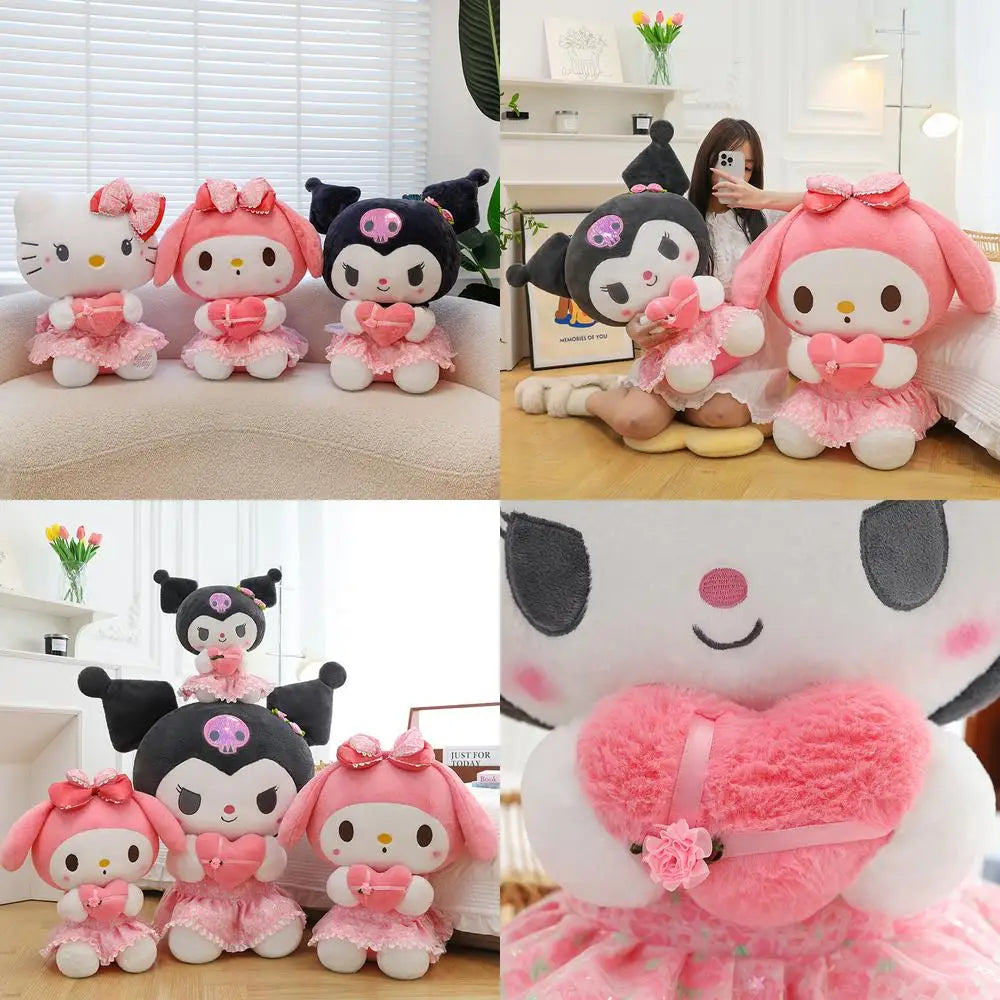 Kawaii Hello Kitty Plush Toy Cute Filled Doll for Kids Birthday Gift Lovely My Melody Kuromi Floral Stuffed Animal Soft Large