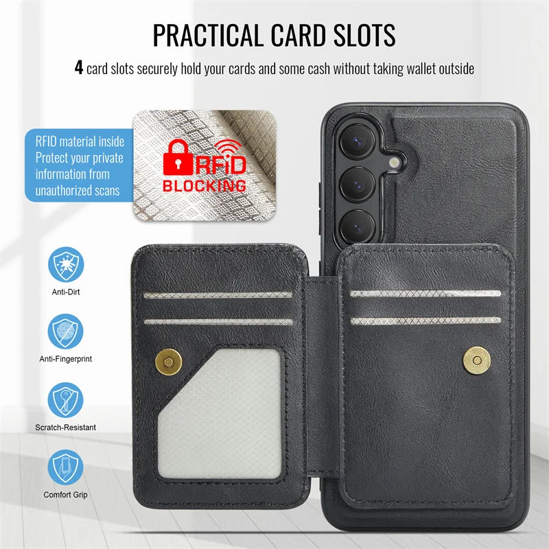 2 in 1Detachable Blocking Wrist strap Card Slot Wallet Case For Samsung Galaxy S 24 25 22 23 Ultra FE Plus  Phone Case