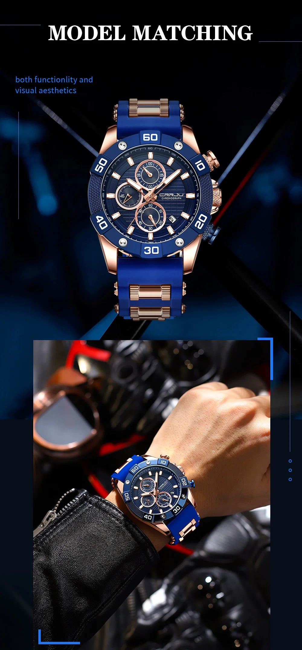 Men Watch Quartz Chronograph Full Steel Waterproof Wristwatch with Date