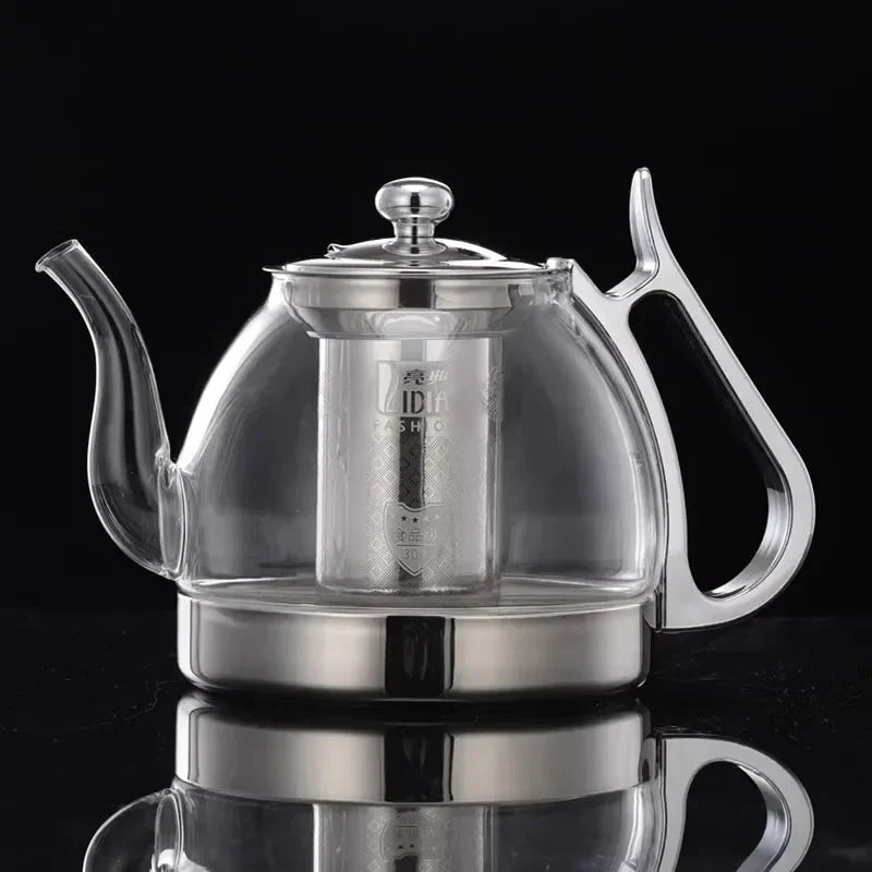 Heat Resistant Borosilicate Glass Teapot with Stainless Steel Infuser for Induction Cooker 1.2L