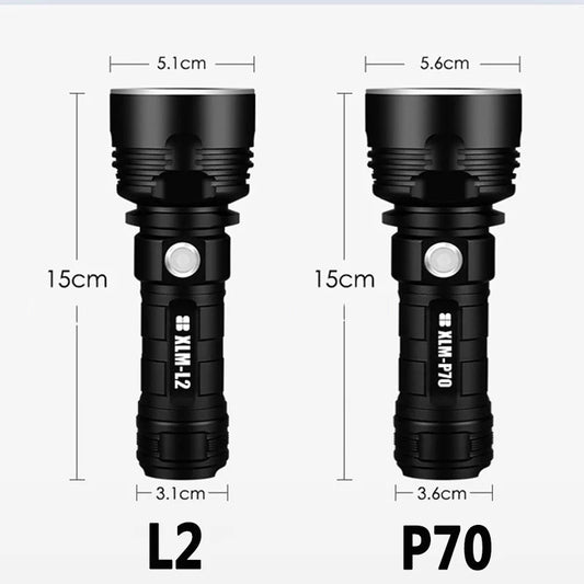 P70 LED Flashlight High Power USB Rechargeable Torch 26650 Battery Waterproof Outdoor Camping Light
