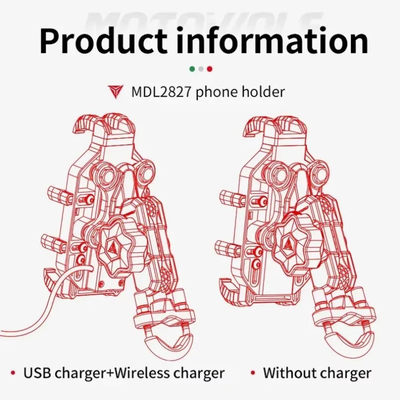 Anti-Thief Motorcycle Bike Mobile Phone Holder Fast 15W Wireless Charging Charger Cycling Mirror Stand Handlebar Mount