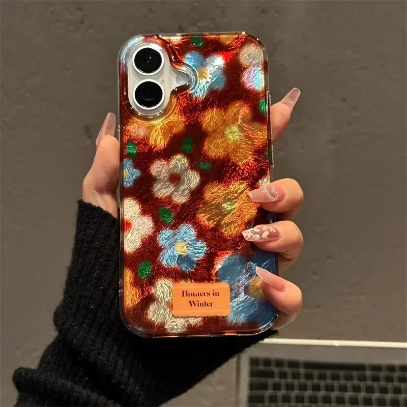 Perforated Vortex Shell IMD Retro Small Flower Case For iPhone 17 Air 16 15 14 Shockproof Cover
