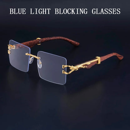 Wooden Sunglasses For Men Square Rimless Wood Grain Vintage Fashion Glasses