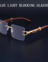 Wooden Sunglasses For Men Square Rimless Wood Grain Vintage Fashion Glasses