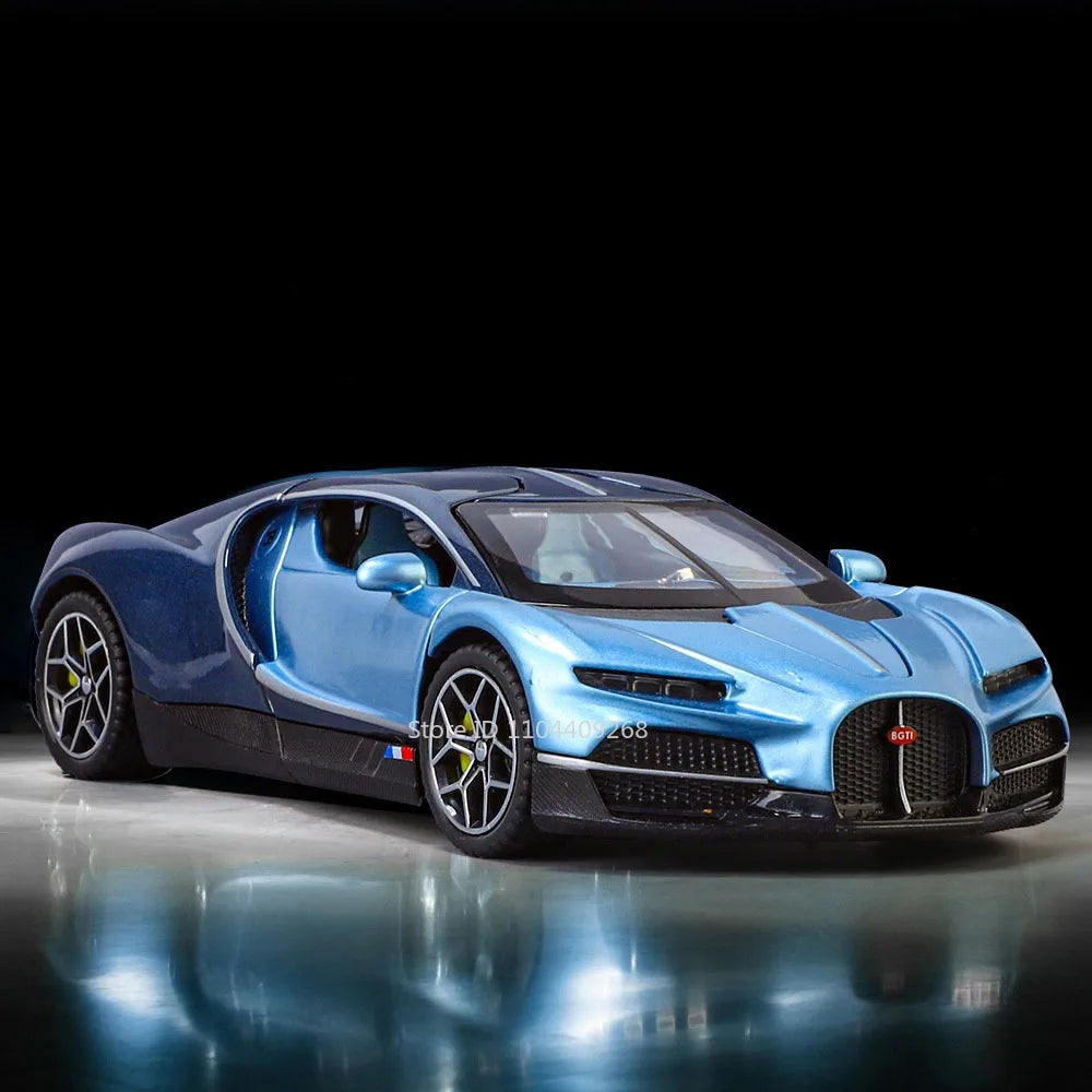 1:32 Scale Tourbillon Chiron Toy Sports Car Model Diecast Metal Sound Light Pull Back Simulation Vehicle Models Ornaments Gift
