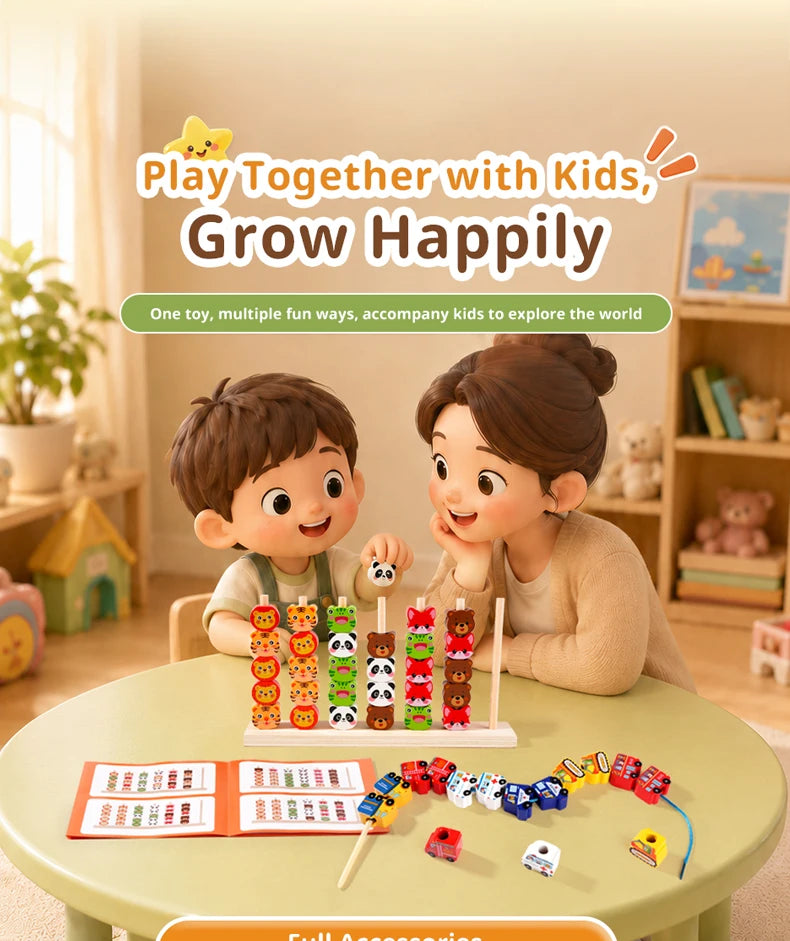 Wooden Colour and Shape Matching Pillar Bead Puzzle