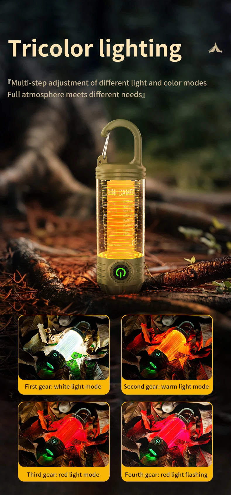 Rechargeable LED Camping Light Hanging Flashlight with 3 Light Modes SOS Emergency Portable Lantern