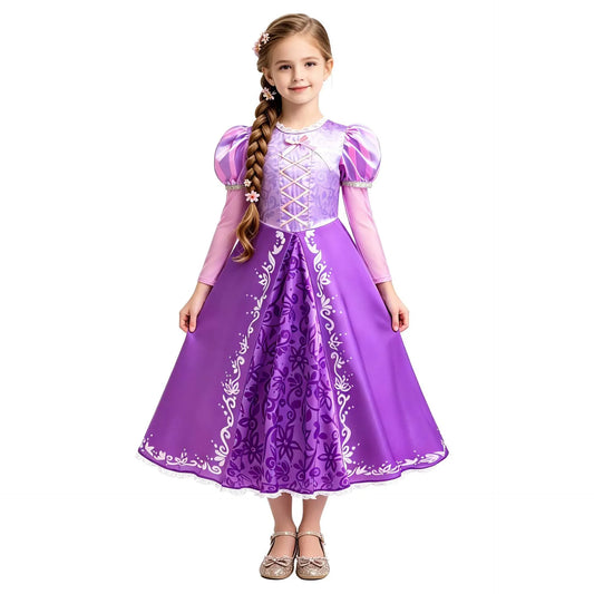 Purple Gradient Princess Maxi Dress with Floral Pattern