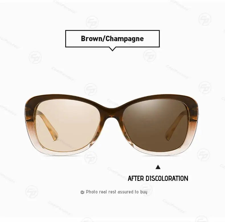 Diamond Frame Photochromic Polarized UV400 Fashion Sunglasses for Women Travel Glasses