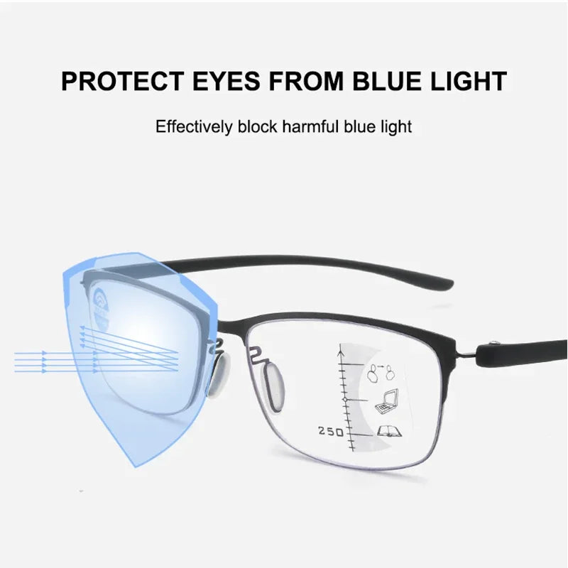 Half Frame Multifocal Reading Glasses for Men TR Progressive Bifocal Eyeglasses Blue Light Presbyopic Eyewear 1.0 2.0 3.0