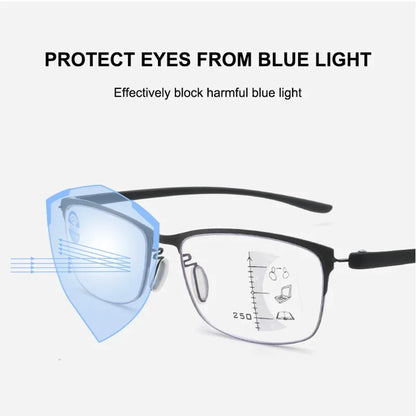 Half Frame Multifocal Reading Glasses for Men TR Progressive Bifocal Eyeglasses Blue Light Presbyopic Eyewear 1.0 2.0 3.0