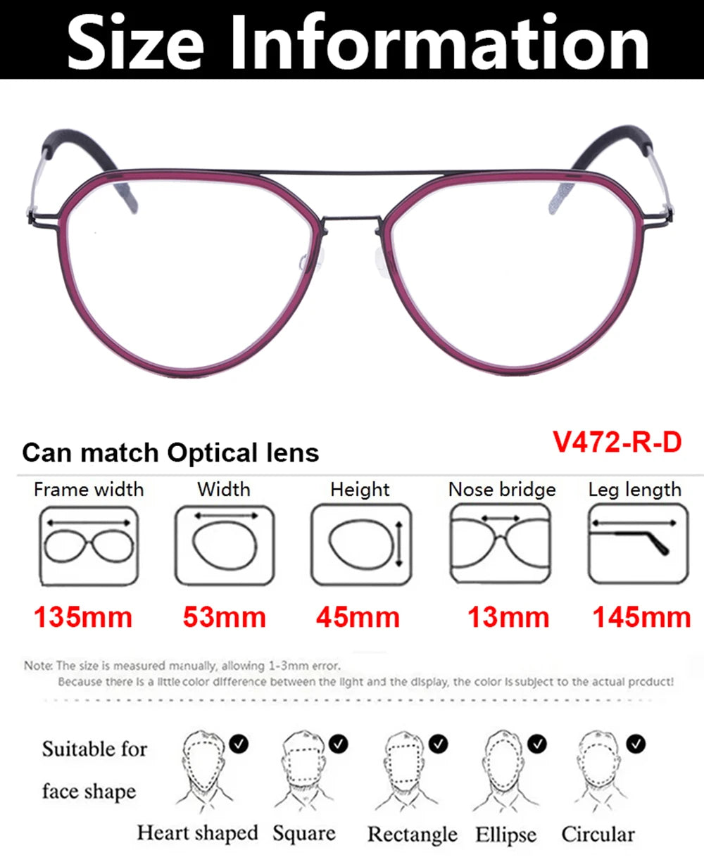 Oversized Pilot Titanium Double Bridge Eyeglasses Frame