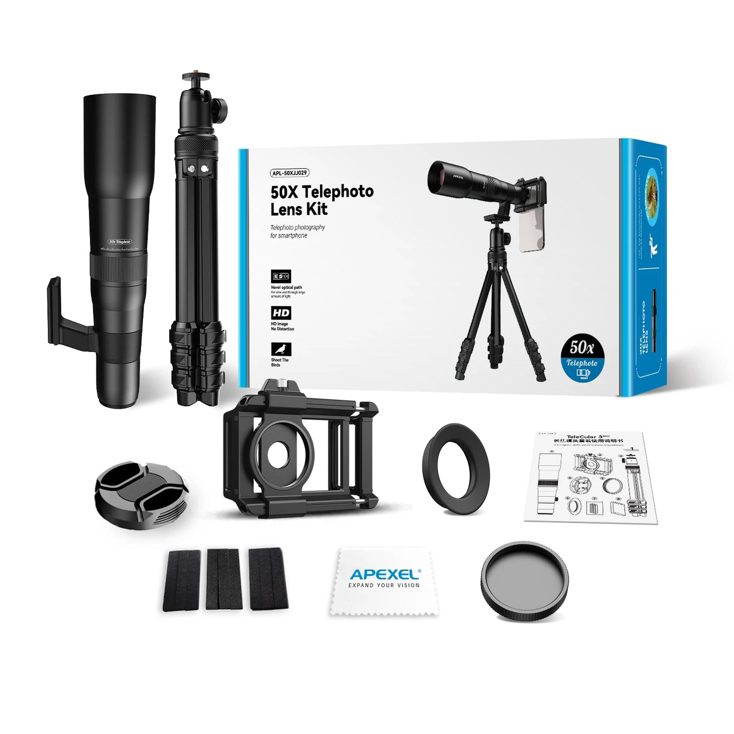 50X Telephoto Smartphone Lens with Tripod and Phone Clip
