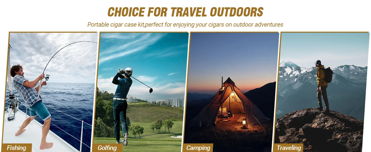 Travel Cigar Humidor with Cigar Lighter, Cedar Wood, V Cut Cutter, Portable Cigar Humidor with Humidifier & Hygrometer