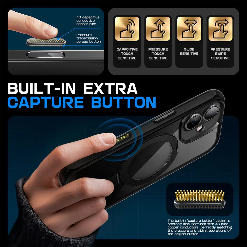 For iPhone 16 Case with Camera Control Capture Button UB Mag Stand Series Shockproof Protective  Phone Case