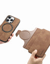 Flip Leather Wallet Case for iPhone 16 15 Pro Max 14 Plus 16E Magsafe Magnetic Detachable Card Slot Holder Cover