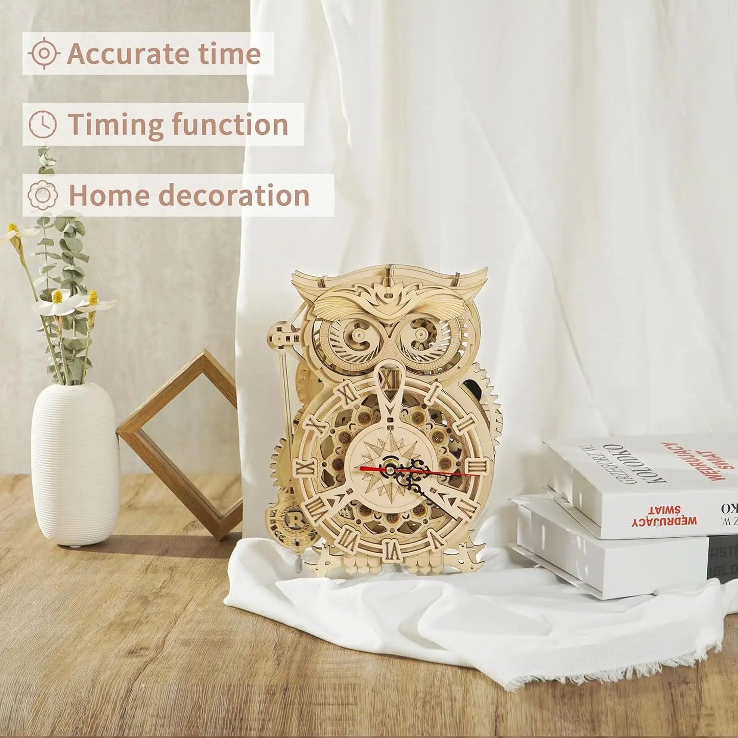 3D Wooden Puzzle Owl Clock Model Building Kit Toys