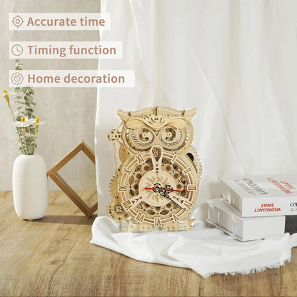 3D Wooden Puzzle Owl Clock Model Building Kit Toys