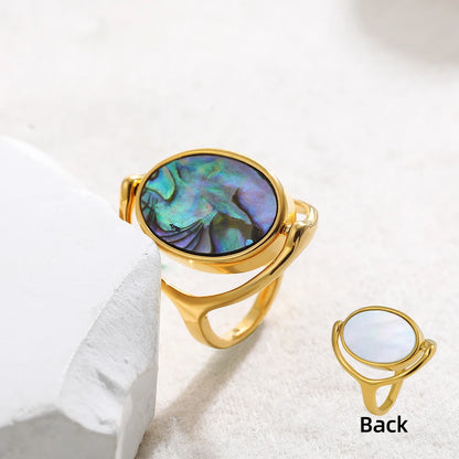 Elegant Real Natural White&Abalone Shell Rings for Women Special Design Double Sided Rotating Ring