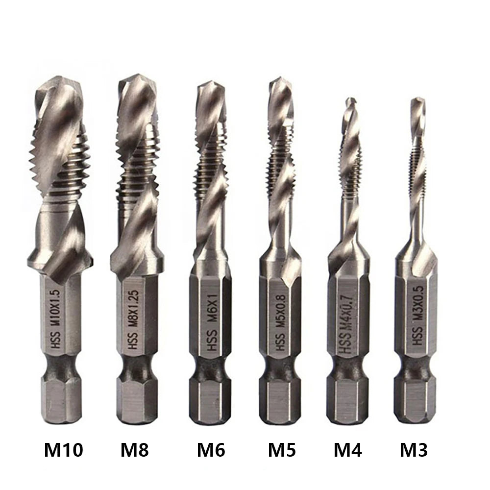 1pcs Hex Shank Titanium Plated HSS Screw Thread Metric Tap Drill Bits Screw Machine Compound Tap M3 M4 M5 M6 M8 M10 Hand Tools