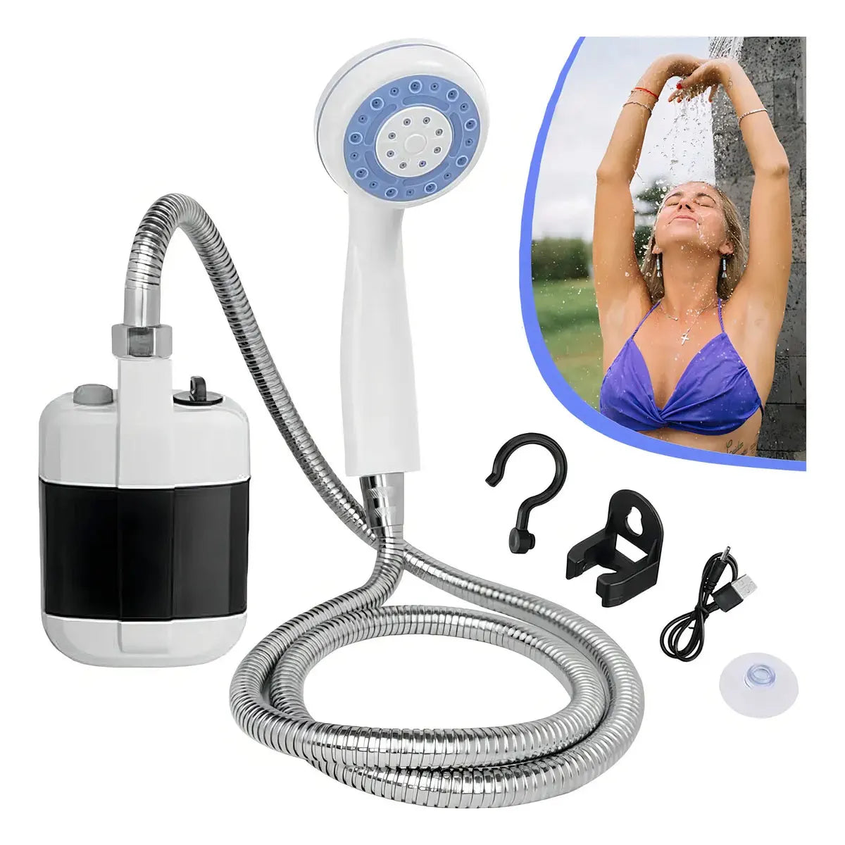 Portable USB Rechargeable Electric Camping Shower Pump Kit