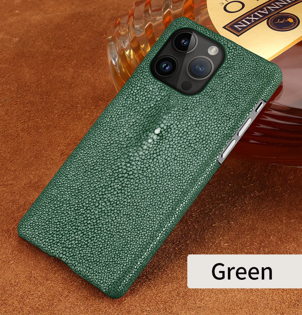 Genuine Stingray Leather Phone Case for iPhone 16 15 14 Pro Max Plus 14Pro 15Pro max Luxury Shockproof Back Cover