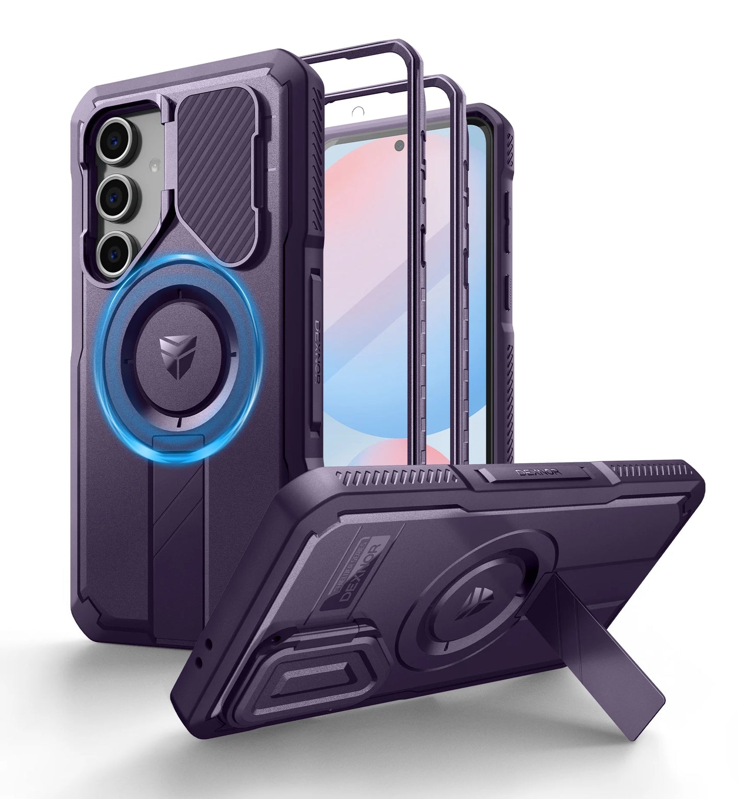 For Samsung Galaxy S24 FE Case with Camera Cover & Built-in Screen Protector Magnetic Rugged Shockproof Protective Cover Holder