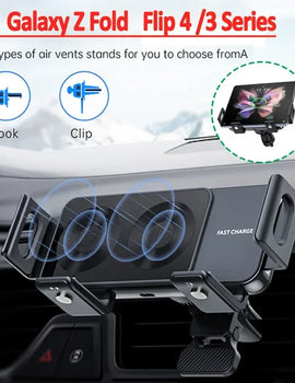Dual Coil Fold Screen Car Wireless Charger For Samsung Galaxy Z 4 3 Fold Flip iPhone 15 14 Fast Phone Charging Vent Mount Holder