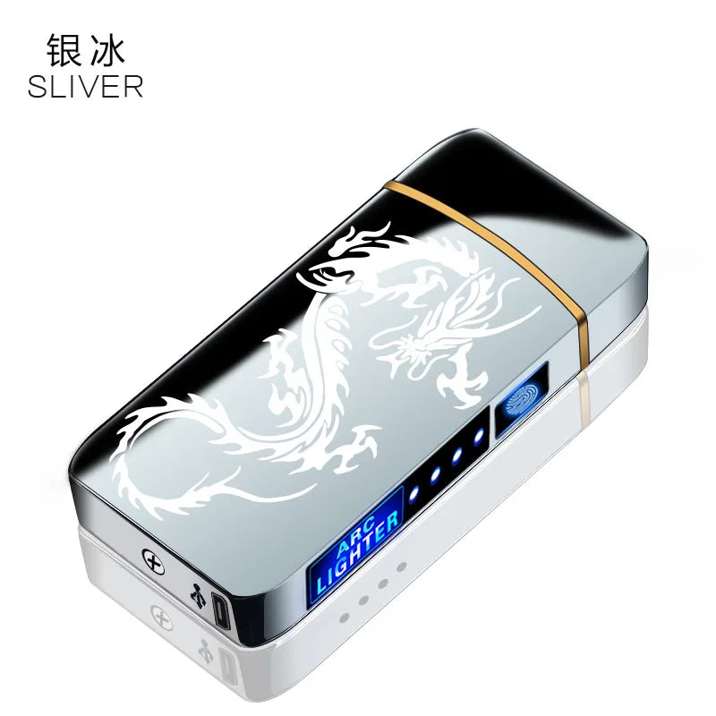 Electronic Lighter, Intellignet Touch Ignition, Metal Windproof, Dual Arc Flameless, Rechargeable USB Lighter, LED Power Display