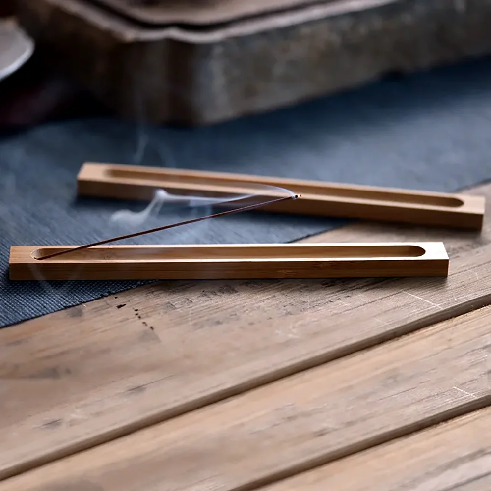 Bamboo Incense Holder for Sticks Incense Burner with Flame-retardant Ring Ash Catcher for Home Decor Yoga Meditation