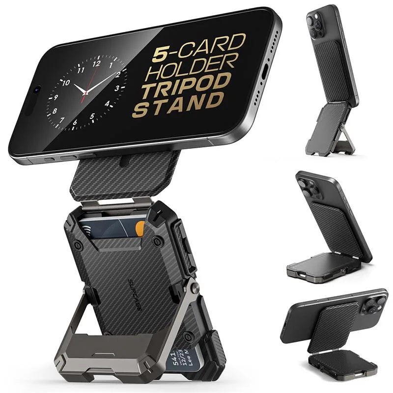 Tripod Phone Stand Credit Card Holder for iPhone 16/15/14/13/12 Adjustable Phone Stand Compatible with MagSafe