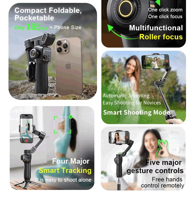 3-Axis Handheld Gimbal Phone Stabilizer with Extension Rod  8.0 Anti Shake Face Tracking for Phone Outdoor Shooting Vlog