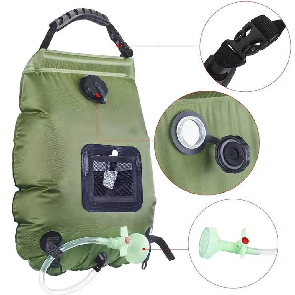 20L Solar Heated Camping Shower Bag with Removable Hose
