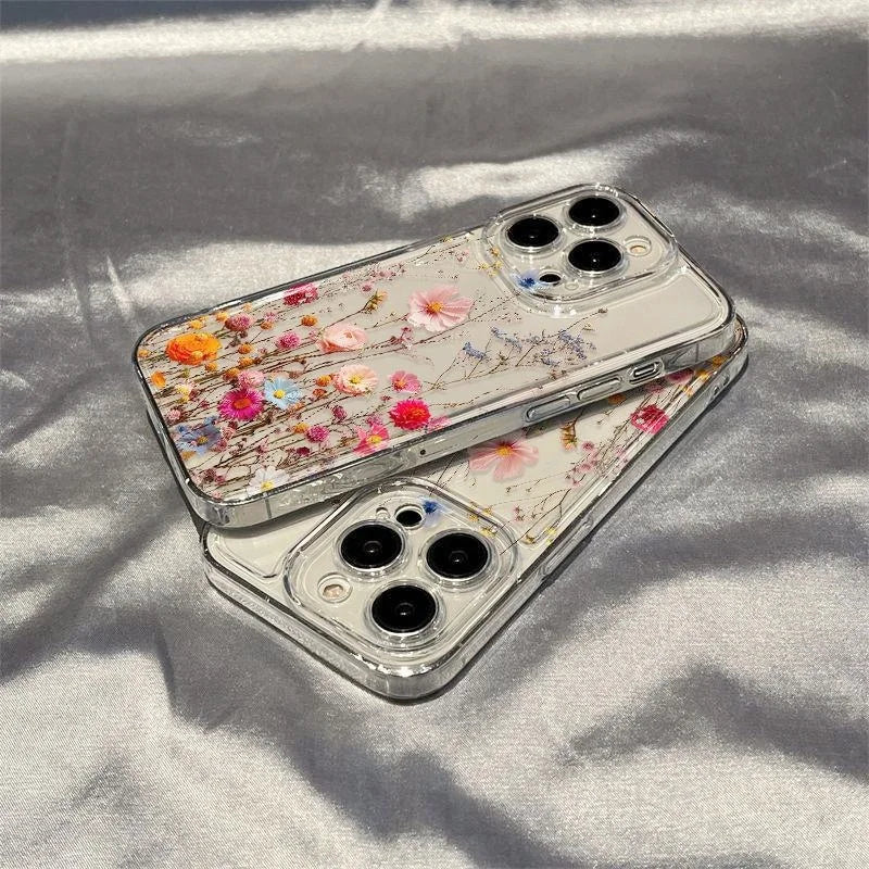Transparent Flower Floral Phone Case For iPhone 16 15 13 14 12 11 Pro Max 15 16 Plus  XR Max 12 13 Mini Clear Soft Funda Cover