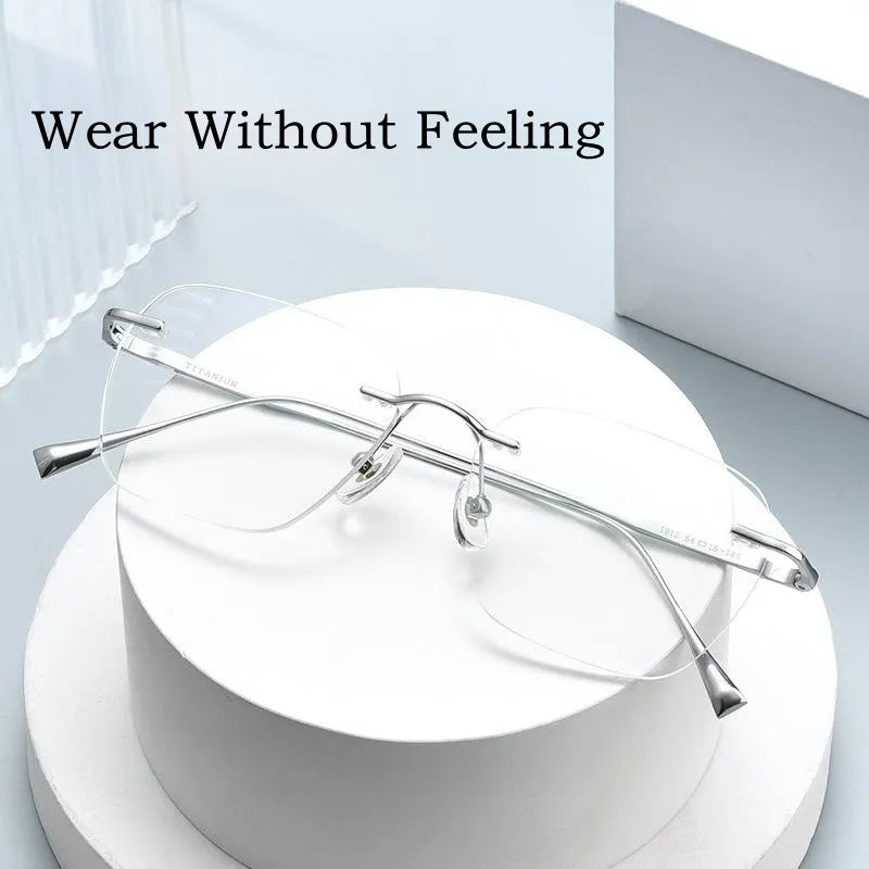 Fashion Ultra-light Decorative Titanium Eyewear Retro Square Optical Prescription Rimless Glasses Frame Men and Women
