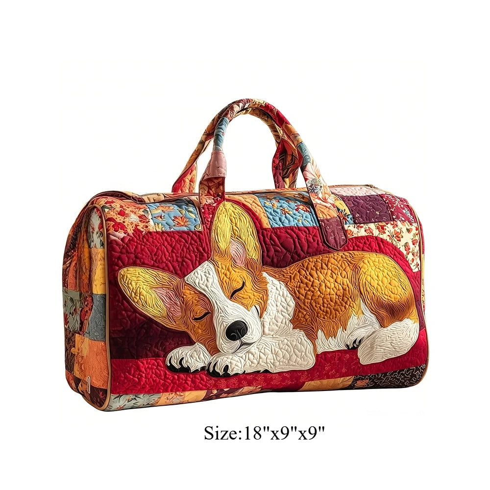Cute Corgi Dog Print Quilted Duffel Bag Women 3D Puppy Print Travel Weekender Casual Gym Sports Overnight Carry On Bags