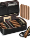 Cigar Humidor, Leather Travel Cigar Humidor, Include Cedar Wood Slot Tray, Cigar Draw Enhancer and Multifunction Cigar Cutter