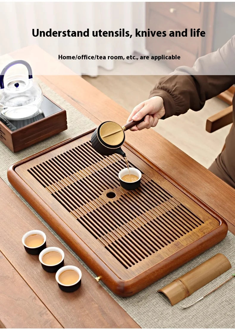 Tea Tray Home Small Solid Wood Pear Wood Dry Soaking Platform Water Storage Tea Set Tea Tray Wooden Tray