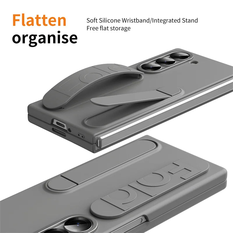 Wristband Foldable Stand Funda for Samsung Galaxy Z Fold 6 4 5 3 Fold5 5G Case Front Glass Lens Protection PC Plastic Cover Capa