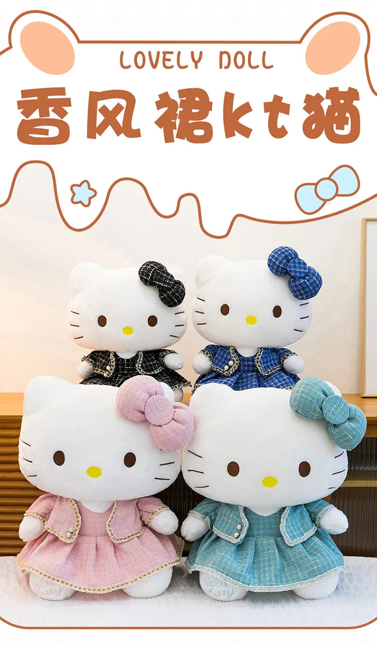 Sanrio Kawaii Hello Kitty Stuffed Doll Cute Princess Style KT Cat Plush Toy Anime Cartoon Kitten Doll for Kids Birthday Gift