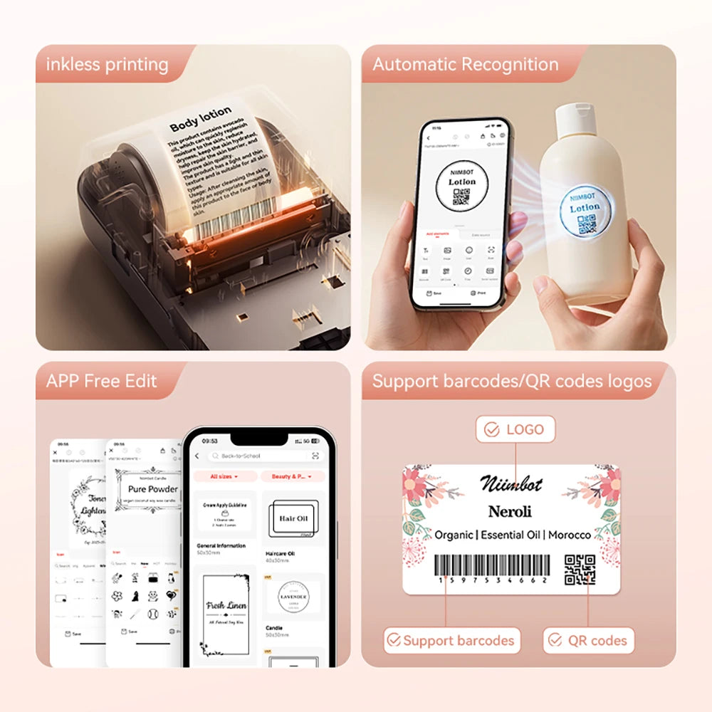 B1 Portable Label Printer, Bluetooth Wireless Mini Thermal Label Maker 20–50mm, Inkless Sticker Printer for Home & Business